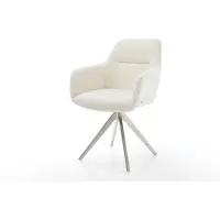 DELIFE Chaise-de-salle-à-manger Pejo-Flex bouclé blanc pied croisé angulaire acier inoxydable brossé ressorts ensachés