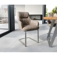 DELIFE Cantilever Zelia-Flex avec accoudoirs microvelours taupe vintage pied cantilever plat acier inoxydable brossé ressorts ensachés
