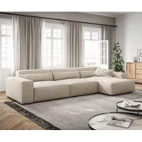 DELIFE Canapé d'angle Sirpio XL 370x170 cm Velours côtelé Beige Recamiere variable