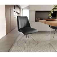 DELIFE Chaise-pivotante Elso-Flex cuir de vache noir pied croisé conique acier inoxydable brossé pivotement sur 180° ressorts ensachés
