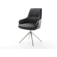 DELIFE Chaise-pivotante Zelia-Flex cuir de vache noir pied croisé large acier inoxydable brossé pivotement sur 360° fonction bascule ressorts ensachés