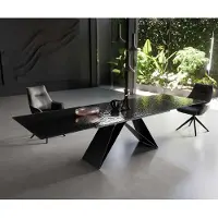 DELIFE Table à manger Edge 200-300x100 verre fondu noir fumé relief en 3D cadre en V acier plat noir extensible
