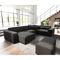 DELIFE Canapé panoramique Sirpio 300x210 cm Microfibre Noir Recamiere variable avec Tabouret