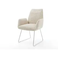 DELIFE Chaise-de-salle-à-manger Zoa-Flex côtelé beige vintage pied trapèze acier inoxydable brossé ressorts ensachés