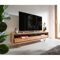 DELIFE Buffet bas Stonegrace 175 cm acacia nature 1 compartiment 3 tiroirs placage en pierre pieds en V