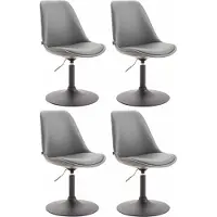 CLP Lot de 4 chaises de salle à manger Maverick en similicuir, pivotantes et réglables en hauteur, gris, piètement noir