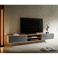 DELIFE Meuble-TV Teele 240 cm acacia naturel Schiste 4 portes flottantes