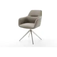 DELIFE Chaise-pivotante Pejo-Flex cuir de vache couleur boue pied croisé large acier inoxydable brossé pivotement sur 360° fonction bascule ressorts ensachés
