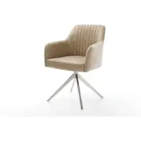 DELIFE Chaise-de-salle-à-manger Greg-Flex microvelours beige vintage pied croisé large acier inoxydable brossé ressorts ensachés
