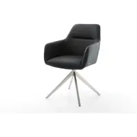 DELIFE Chaise-pivotante Pejo-Flex cuir de vache noir pied croisé large acier inoxydable brossé pivotement sur 360° fonction bascule ressorts ensachés