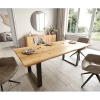 DELIFE Table à manger Edge 200x100x2,5-3 chêne nature patin noir Live-Edge