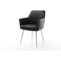 DELIFE Chaise-de-salle-à-manger Xana-Flex avec accoudoirs cuir de vache noir 4 pieds coniques acier inoxydable brossé ressorts ensachés