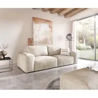 DELIFE Big canapé Lanzo 230x95 cm velours côtelé beige avec pouf