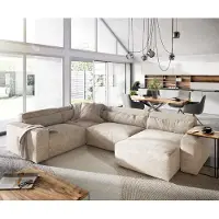 DELIFE Canapé panoramique Sirpio 300x210 cm Velours côtelé Beige Recamiere variable