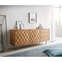 DELIFE Buffet Fevo 175 cm acacia nature 2 portes 3 tiroirs Pied-L