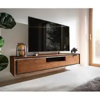DELIFE Meuble-TV Stonegrace 175 cm acacia marron plaqué pierre 2 portes 1 tiroir 1 compartiment suspendu