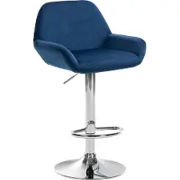 CLP Tabouret de bar Braga, revêtement en velours, structure métallique, réglable en hauteur et pivotant | Couleur : bleu, structure : chromée