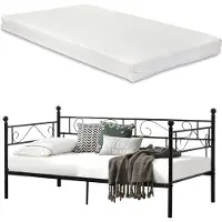 En.casa Lit métallique 'Granada' avec matelas Lit de jour 90 x 200 cm acier noir
