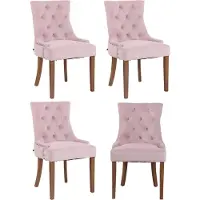CLP Lot de 4 chaises de salle à manger Aberdeen en velours, style antique, avec piètement en caoutchouc rose, couleur piètement : antique clair