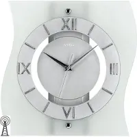 AMS 5909 Horloge murale radiofréquence analogique argentée moderne courbe avec verre