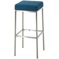 CLP Tabouret de bar Montréal, avec assise rembourrée en tissu et structure avec repose-pieds. Couleur : bleu. Structure en acier inoxydable