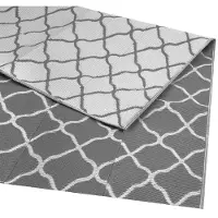 LifeGoods Tapis d'extérieur - 183x290CM - Tapis de jardin - Tapis d'extérieur - Réversible - Sac de transport inclus - Avec motif - Gris/Blanc
