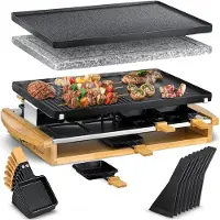 Kesser Grill-raclette pour 8 personnes, avec pierre de cuisson naturelle, 1200W, comprenant 8 poêles et une spatule en bois