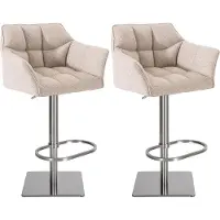 CLP - Ensemble de 2 tabourets de bar Damaso, revêtus de tissu, pivotants et réglables en hauteur, jusqu'à 240 kg. Couleur : ivoire. Structure : acier inoxydable