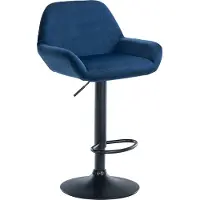 CLP Tabouret de bar Braga, revêtement en velours, structure métallique, réglable en hauteur et pivotant | Couleur : bleu, structure : noir