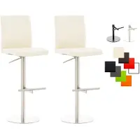 CLP Lot de 2 tabourets de bar Cadiz, revêtement en similicuir, pivotants et réglables en hauteur, charge maximale 240 kg, couleur crème, structure en acier inoxydable