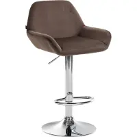 CLP Tabouret de bar Braga, revêtement en velours, structure métallique, réglable en hauteur et pivotant, structure marron, finition chromée