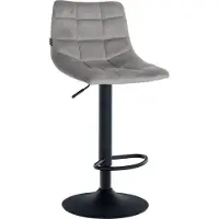 CLP Tabouret de bar Jerry, revêtement en velours, réglable en hauteur et pivotant à 360°. Couleur : gris. Structure : noire