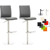 CLP Lot de 2 tabourets de bar Cadiz, revêtement en similicuir, pivotants et réglables en hauteur, charge maximale de 240 kg, structure grise, finition acier inoxydable