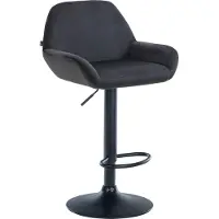CLP Tabouret de bar Braga, revêtement en velours, structure métallique, réglable en hauteur et pivotant | Couleur : noir. Structure : noire