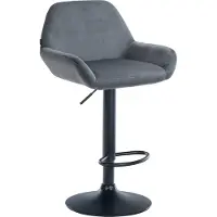 CLP Tabouret de bar Braga, revêtement en velours, structure métallique, réglable en hauteur et pivotant | Couleur : gris foncé. Structure : noir