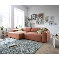 DELIFE Canapé-d'angle Lazaro 300x160 cm tissu plat orange ottomane à gauche avec réglage de la profondeur d'assise