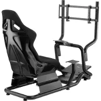 NanoRS Simulateur de course Cockpit 3 en 1 Siège de jeu jusqu'à 130kg Support de levier de vitesse Support de volant Support TV jusqu'à 50" Max. Vesa 400x200 ..