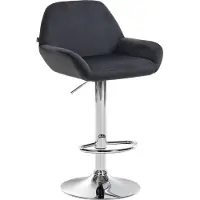 CLP Tabouret de bar Braga, revêtement en velours, structure métallique, réglable en hauteur et pivotant, structure noire, finition chromée