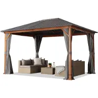 TOOLPORT Tonnelle de jardin 3x4 m aspect bois, toit en acier 4 parois latérales, gris