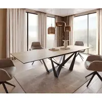 DELIFE Table à manger Edge 200-300x100 céramique Laminam Sabbia couleur chêne Spider acier plat noir extensible