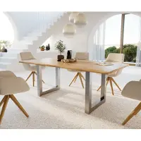 DELIFE Table-à-manger Edge 200x100x2,5-3 chêne nature acier inoxydable large Live-Edge