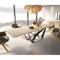 DELIFE Table à manger Edge 300x100 céramique Laminam Sabbia couleur chêne Spider acier plat noir
