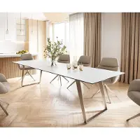 DELIFE Table-à-manger Edge 300x100 céramique Laminam statuarietto blanc inox incliné