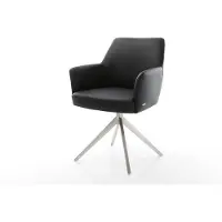 DELIFE Chaise-pivotante Xana-Flex cuir de vache noir pied croisé large acier inoxydable brossé pivotement sur 360° fonction bascule ressorts ensachés
