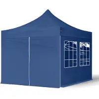 TOOLPORT 3x3 m tonnelle pliante Acier, PES 700, côtés avec fenêtres, bleu foncé