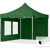 TOOLPORT 3x3 m Tonnelle pliante Acier, PES 700, côtés avec fenêtres, vert foncé