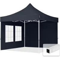 TOOLPORT 3x3 m Tonnelle pliante Acier, PES 700, côtés avec fenêtres, gris foncé