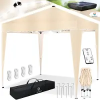 Kesser Tente pliante 3 x 3 m avec éclairage LED solaire et protection UV - Tente de réception pop-up - Tente de jardin à hauteur réglable