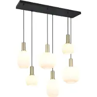 TRIO Suspension DIVA noir-blanc-laiton 6xE27x10W verre, dimensions : 150x92x35 cm, IP20,