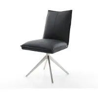DELIFE Chaise-pivotante Lelio-Flex cuir de vache noir pied croisé large acier inoxydable brossé pivotement sur 360° fonction bascule ressorts ensachés